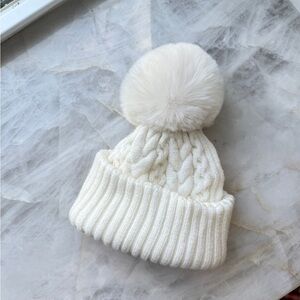 Cozy White Knit Pom-Pom Beanie for Kids